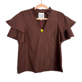 Alden Adair Chocolate Ruffle Sleeve Top NWT- Size XS