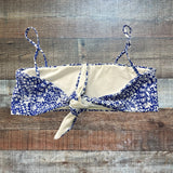 ELE SWIMS Blue and White Printed Back Tie Swim Top- Size S (see notes)