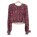 Endless Rose Magenta/Red Floral Print Pleated Blouson Cropped Top- Size M (we have matching skirt)