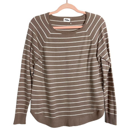 Pulse Tan and White Striped Round Hem Sweater- Size S