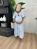 AURA Blue and White Seersucker Front Cutout Dress- Size M