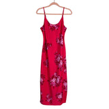 Scoop Hot Pink Floral Satin with Side Slit Slip Midi Dress- Size S (see notes, sold out online)