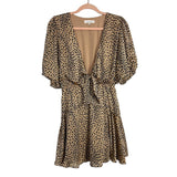 Sweet Pot Animal Print Satin Deep V Front Tie Dress- Size 8 (see notes)