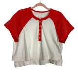 We the Free by Free People White/Scarlet Button Front Raglan Top- Size S