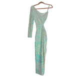 Saylor White with Iridescent Sequins and Side Cut Out and Slit One Shoulder Dress- Size S (sold out online)