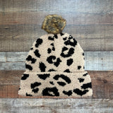 Mudpie Animal Print Pom Beanie Hat