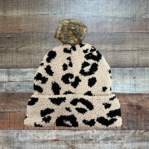 Mudpie Animal Print Pom Beanie Hat