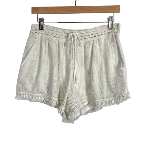 Aerie Ivory Crochet with Tassels Lined Drawstring Shorts- Size L