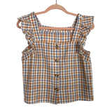 Madewell Gingham Button Front Ruffle Sleeve Top - Size XXS (See Notes)