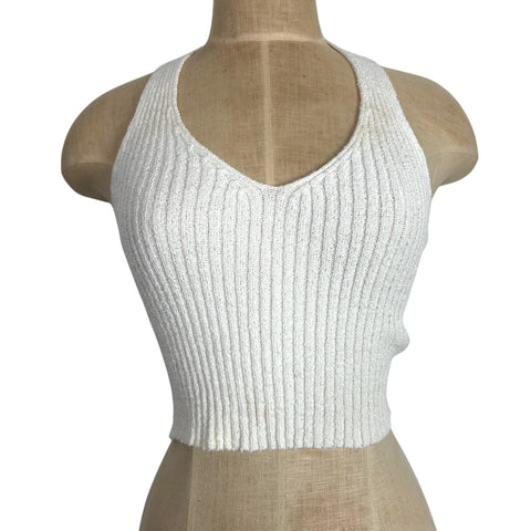 Emory Park White Ribbed Halter Top - Size S (See Notes)