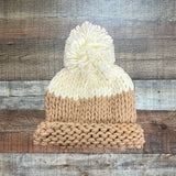 Time And True Two Tone Knit Pom Beanie Hat