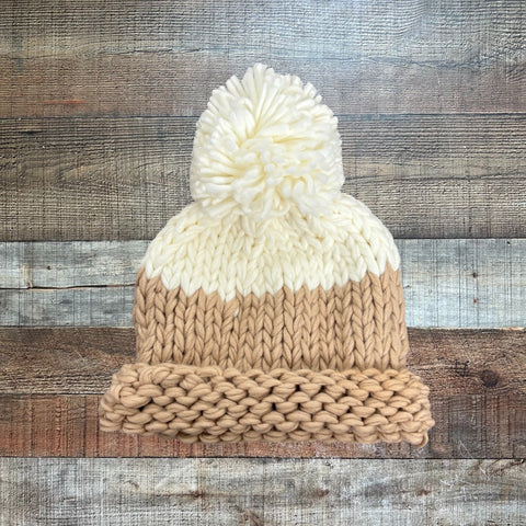 Time And True Two Tone Knit Pom Beanie Hat