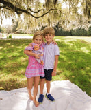 Bell by Alicia Bell Pink Flowers and Patterned Stripes V-Neck with Tie Dress- Size 4