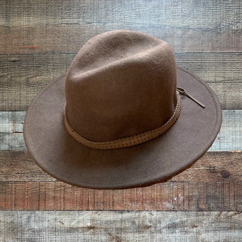 Treasure & Bond Dark Taupe 100% Wool Belted Fedora NWT- One Size