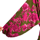 Olivaceous Green and Pink Floral Braided Belt Dress- Size L (see notes)