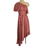 Zimmermann Rose 100% Silk One Shoulder Ruffle with Tie Belt and Asymmetrical Hem Dress- Size 1 (see notes)