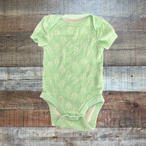 Cloud Island Green and White Printed Onesie- Size 0-3M