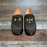 Pre-Owned Authentic GUCCI Black Studded Heeled Horse Bit Loafers- Size 36