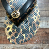 Tory Burch Black/Animal Print Flip Flops- Size ~7 (see notes)