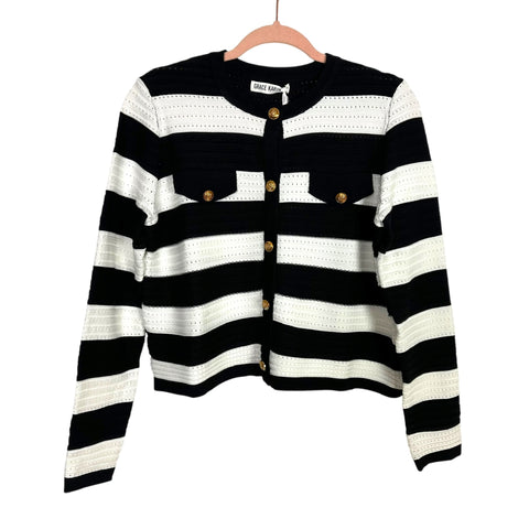 Grace Karin Black/White Striped Cardigan NWT - Size Small