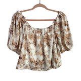 Abercrombie & Fitch Cream Printed Linen Blend Puff Sleeve Top- Size S (we have matching shorts)