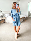 Very J Chambray with Back Button Keyhole Dress- Size S