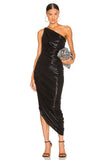 Norma Kamali Black One Shoulder Cinched Bodycon Dress- Size S/36