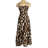 ASTR Brown/White Abstract Printed Linen Blend Smocked Bodice with Removable Strap Halter Dress- Size S (sold out online)