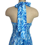 Grace Karin Blue Floral Smocked Bodice Halter Tie Dress NWT- Size S