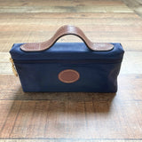 Longchamp Navy with Leather Handle Zippered Pouch