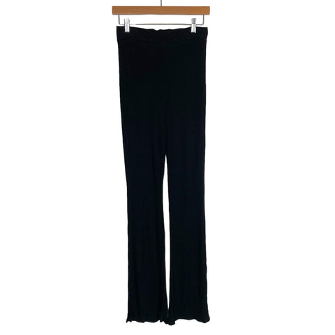 Michael Costello x Revolve Black Ribbed with Side Slits Pull On Flare Pants- Size M (Inseam 31”)