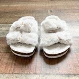 Fitory Cream Double Strap Faux Fur Cork Sandals- Size 7
