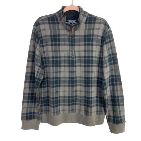 Lands' End Grey Plaid Quarter Zip Pullover- Size M