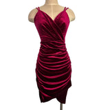 Grace Karin Wine Velvet Double Straps Surplice with Side Ruching Dress NWT- Size S