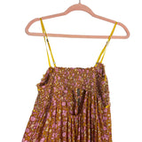 Free People Mustard Floral Button Front Exposed Back Dress- Size S