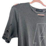 Lulusimonstudio Grey Lightning Bolt Distressed Tee- Size S