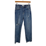 Goodnight Macaroon Medium Wash Distressed Raw Hem Jeans- Size ~25 (Inseam 25”, no size tag, fits like a 25)