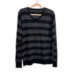 Paper Denim & Cloth Black/Charcoal Grey Striped V-Neck Sweater - Size Men's L