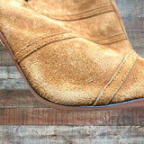 AQUAZZURA Camel Suede Stiletto Peep Toe Booties- Size 40/US 9 (see notes)