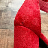 Shoe Land Red Suede Ankle Buckle Heeled Shoes- Size 7 (see notes)