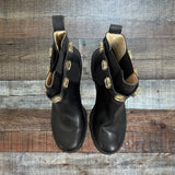 Steve Madden Black Chunky Boots with Velcro Rhinestone Strap- Size 8.5 (LIKE NEW)