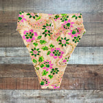 Aerie Pink/Orange/Green Printed High Cut Cheeky Swim Bottoms- Size M