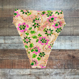 Aerie Pink/Orange/Green Printed High Cut Cheeky Swim Bottoms- Size M