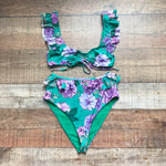 Lovers + Friends Green Purple Floral Cinched Front Bikini Top- Size S (we have matching bottoms, sold out online)