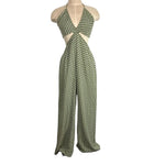 Sur La Cote Green/Ivory Pattern Side Cut Outs with Open Back and Back Tie Jumpsuit- Size L