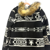 BB Dakota Black and White Printed Faux Fur Hooded Adjustable Back Hem Jacket- Size S (see notes)
