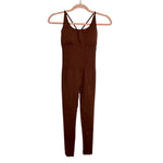 No Brand Brown with Padded Bra and Back Criss Cross Straps Athletic Jumpsuit- Size S