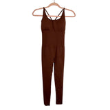 No Brand Brown with Padded Bra and Back Criss Cross Straps Athletic Jumpsuit- Size S