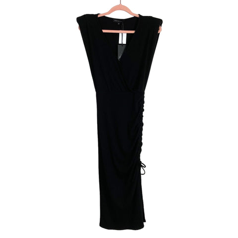 Gibson Look Black Shoulder Padded Ruched Cinched Slit Dress NWT- XS (sold out online)
