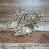 Wet Kiss Silver Lace Up Heels - Size 8.5